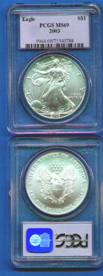 PCGS Uncirculated U.S. Silver Eagle dollar coins