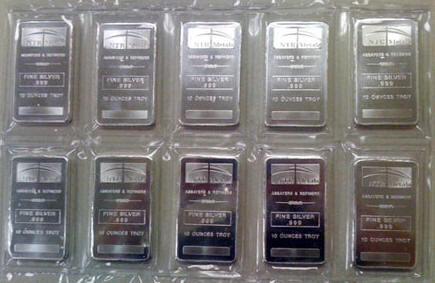 Lot of ten NTR silver metals bullion  silver 10 ounce bars